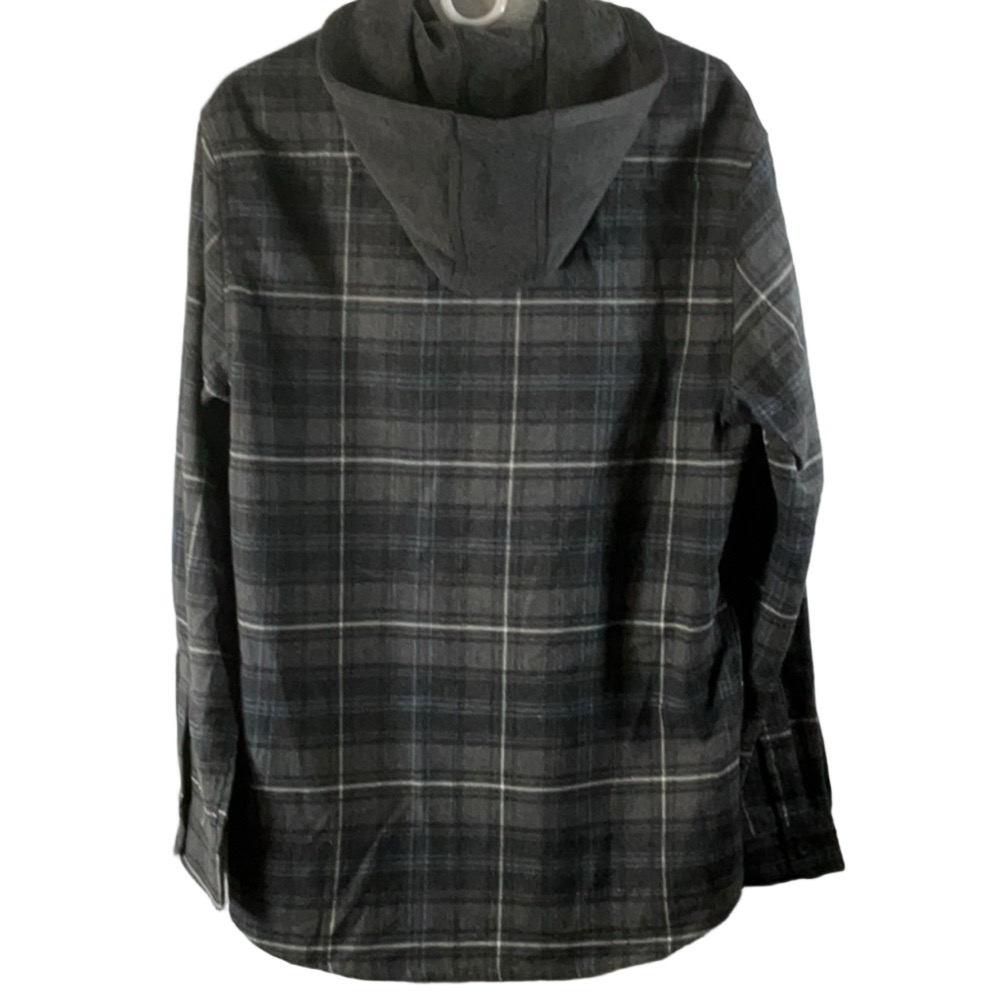 Burnside Charcoal Plaid Hooded Shirt Jacket - Picture 3 of 6